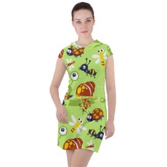 Little-animals-cartoon Drawstring Hooded Dress by Jancukart