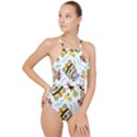 Vector-seamless-pattern-cute-fishing-animals-cartoon High Neck One Piece Swimsuit View1