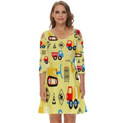 Seamless-pattern-vector-industrial-vehicle-cartoon Shoulder Cut Out Zip Up Dress by Jancukart