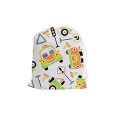 Seamless-pattern-vector-illustration-vehicles-cartoon Drawstring Pouch (medium) by Jancukart