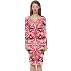 Abstract Pattern Geometric Backgrounds  Long Sleeve V-neck Bodycon Dress  by Eskimos