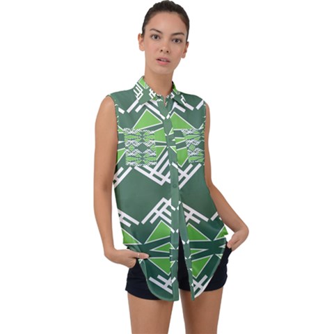 Abstract Pattern Geometric Backgrounds  Sleeveless Chiffon Button Shirt by Eskimos