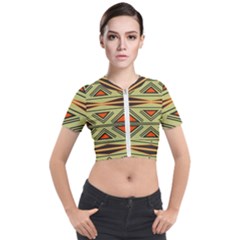 Abstract Pattern Geometric Backgrounds Short Sleeve Cropped Jacket by Eskimos