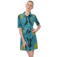 Folk Flowers Print Floral Pattern Ethnic Art Belted Shirt Dress by Eskimos