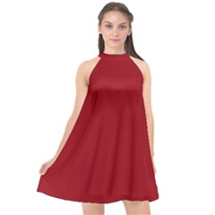 Red Plain Halter Neckline Chiffon Dress  by FunDressesShop