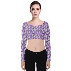 Purple Ghost Velvet Long Sleeve Crop Top by NerdySparkleGoth