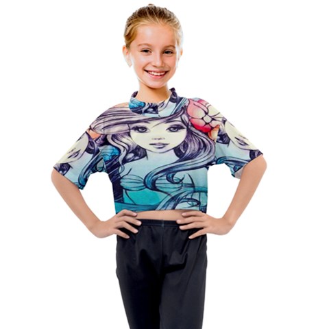 Beautifull Ariel Little Mermaid  Painting Kids Mock Neck Tee by artworkshop