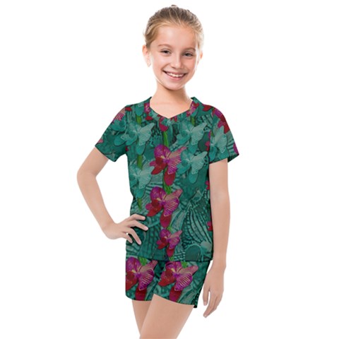 Rare Excotic Forest Of Wild Orchids Vines Blooming In The Calm Kids  Mesh Tee And Shorts Set by pepitasart