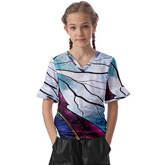 Anna Disney Frozen Stained Glass Kids  V-neck Horn Sleeve Blouse by artworkshop