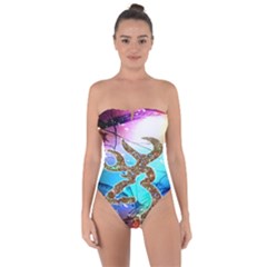 Browning Deer Glitter Galaxy Tie Back One Piece Swimsuit by artworkshop