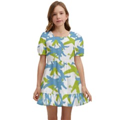 Birds Silhouette Motif Random Pattern Kids  Short Sleeve Dolly Dress by dflcprintsclothing