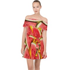 Watermelon Off Shoulder Chiffon Dress by artworkshop