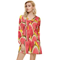 Watermelon Tiered Long Sleeve Mini Dress by artworkshop