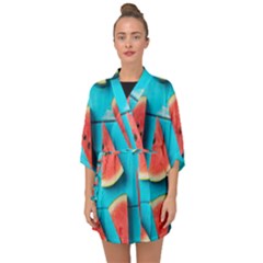 Watermelon Blue Background Half Sleeve Chiffon Kimono by artworkshop