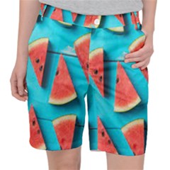 Watermelon Blue Background Pocket Shorts by artworkshop