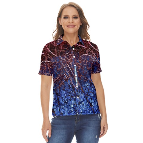 Autumn Fractal Forest Background Women s Short Sleeve Double Pocket Shirt by Amaryn4rt