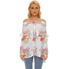 Flamingos Off Shoulder Chiffon Pocket Shirt by Sparkle