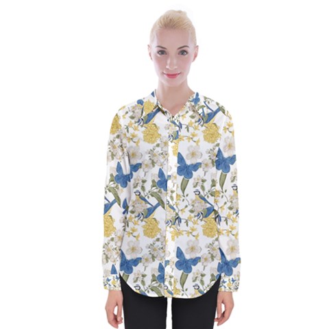 Birds Pattern Womens Long Sleeve Shirt by Sparkle