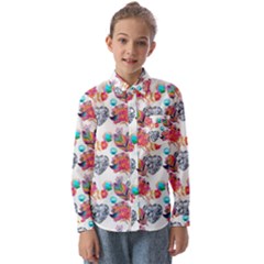 Flowers Diamonds Pattern Kids  Long Sleeve Shirt by Sparkle