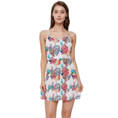 Flowers Diamonds Pattern Short Frill Dress by Sparkle