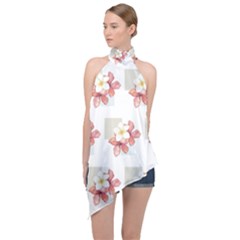 Floral Halter Asymmetric Satin Top by Sparkle