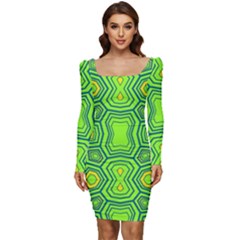 Abstract Pattern Geometric Backgrounds  Women Long Sleeve Ruched Stretch Jersey Dress by Eskimos