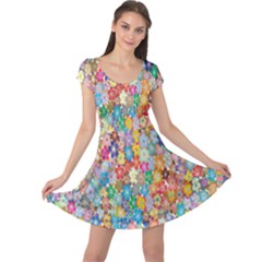 Floral Flowers Cap Sleeve Dress by artworkshop