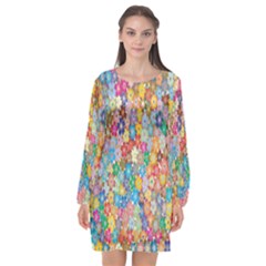 Floral Flowers Long Sleeve Chiffon Shift Dress  by artworkshop