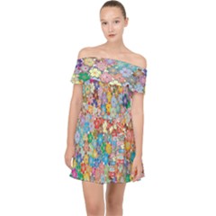 Floral Flowers Off Shoulder Chiffon Dress by artworkshop