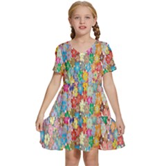 Floral Flowers Kids  Short Sleeve Tiered Mini Dress by artworkshop