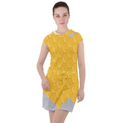 Hexagons Yellow Honeycomb Hive Bee Hive Pattern Drawstring Hooded Dress by artworkshop