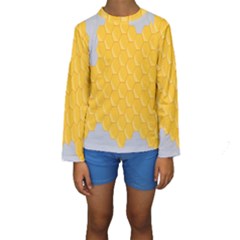 Hexagons Yellow Honeycomb Hive Bee Hive Pattern Kids  Long Sleeve Swimwear by artworkshop