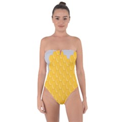 Hexagons Yellow Honeycomb Hive Bee Hive Pattern Tie Back One Piece Swimsuit by artworkshop