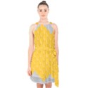 Hexagons Yellow Honeycomb Hive Bee Hive Pattern Halter Collar Waist Tie Chiffon Dress View1