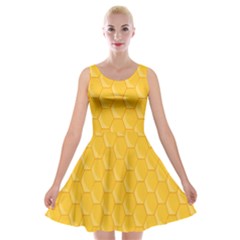 Hexagons Yellow Honeycomb Hive Bee Hive Pattern Velvet Skater Dress by artworkshop