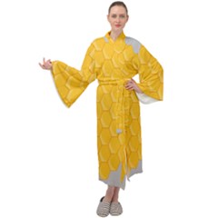 Hexagons Yellow Honeycomb Hive Bee Hive Pattern Maxi Velour Kimono by artworkshop