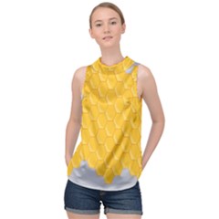 Hexagons Yellow Honeycomb Hive Bee Hive Pattern High Neck Satin Top by artworkshop