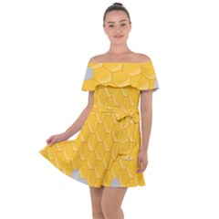 Hexagons Yellow Honeycomb Hive Bee Hive Pattern Off Shoulder Velour Dress by artworkshop