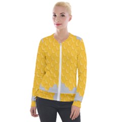 Hexagons Yellow Honeycomb Hive Bee Hive Pattern Velvet Zip Up Jacket by artworkshop