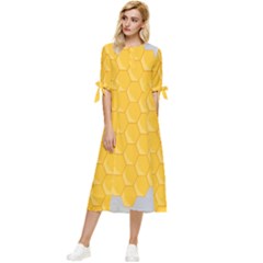 Hexagons Yellow Honeycomb Hive Bee Hive Pattern Bow Sleeve Chiffon Midi Dress by artworkshop