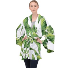 Sheets Tropical Plant Palm Summer Exotic Long Sleeve Velvet Kimono  by artworkshop