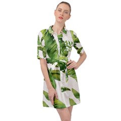 Sheets Tropical Plant Palm Summer Exotic Belted Shirt Dress by artworkshop