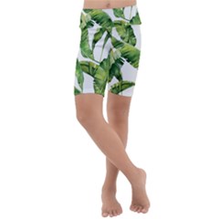 Sheets Tropical Plant Palm Summer Exotic Kids  Lightweight Velour Cropped Yoga Leggings by artworkshop