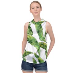 Sheets Tropical Plant Palm Summer Exotic High Neck Satin Top by artworkshop