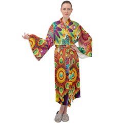 Mandalas Colorful Abstract Ornamental Maxi Velour Kimono by artworkshop