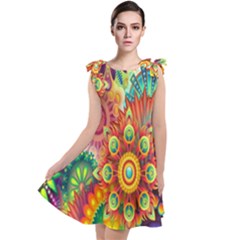 Mandalas Colorful Abstract Ornamental Tie Up Tunic Dress by artworkshop