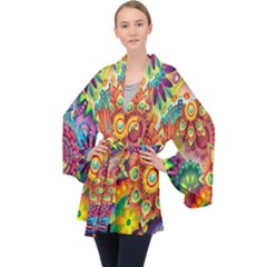 Mandalas Colorful Abstract Ornamental Long Sleeve Velvet Kimono  by artworkshop