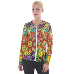 Mandalas Colorful Abstract Ornamental Velvet Zip Up Jacket by artworkshop