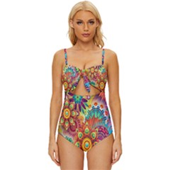 Mandalas Colorful Abstract Ornamental Knot Front One-piece Swimsuit by artworkshop