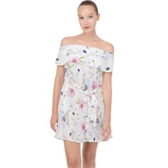 Pattern Flowers Off Shoulder Chiffon Dress by artworkshop